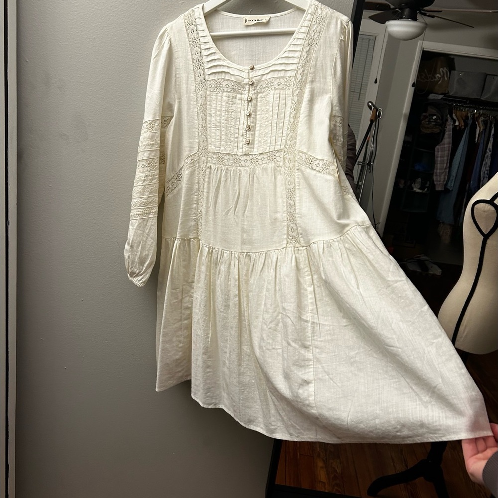 NWT Lucky Brand Cream Dress Size Medium with Special Detailing and Lining - Picture 2 of 16